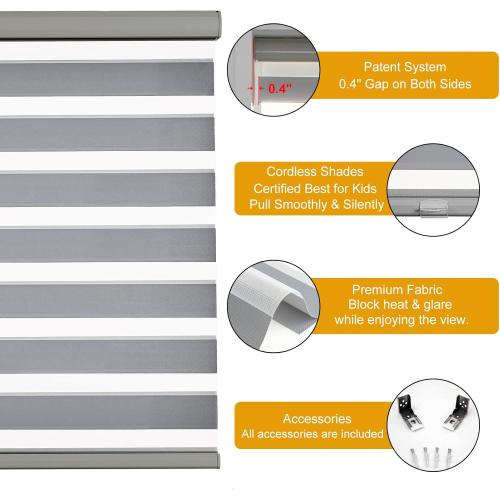 Size 39x72 Color Grey Persilux Cordless Zebra Blinds for Windows Free-Stop Roller Window Shades (39 W X 72 H, Grey) Dual Layer Light Control for Day and Night, Light Filtering Sheer Shades for Home, Easy to Install