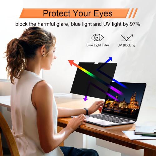 Size MacBook Pro 14 Inch  Magnetic 360° Privacy Screen for MacBook Pro 14 Inch (2021-2024, M1, M2, M3, M4, Pro, Max), Removable Anti Glare Blue Light Filter, 4 Way Anti Spy Black Protector for Mac Pro 14In Laptop Computer