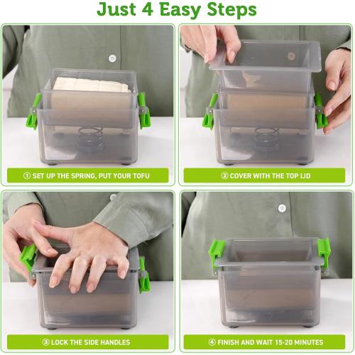 Tofu Press Dishwasher Safe - Easily Removes Water in 10-20 Minutes, Up to 3X More Efficient Tofu Pressing, BPA Free with Drip Tray - Enhanced Tofu Taste, Includes Tofu Cookbook