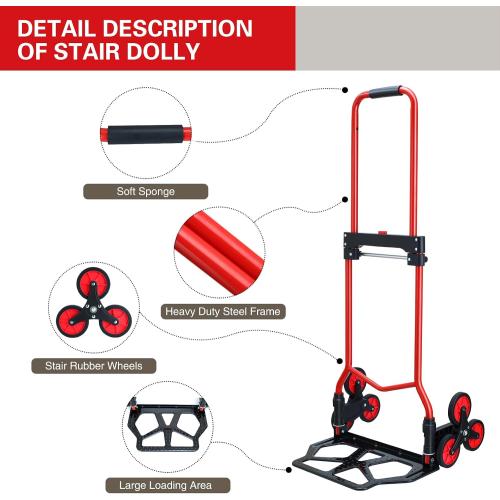 Stair Climbing Dolly Cart,Stair Climbing Hand Truck Dolly with Telescoping Handle and Stairs Wheels,200 LB Capacity Heavy Duty Folding Hand Truck for Stairs,Moving,Office (Red)