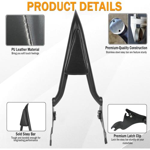 Matte Black Sissy Bar Backrest, Detachable Passenger Back Rest Rear Pad Compatible for Harley Davidson Touring Models 2009-Later Street Glide Road Glide Electra Glide Road King