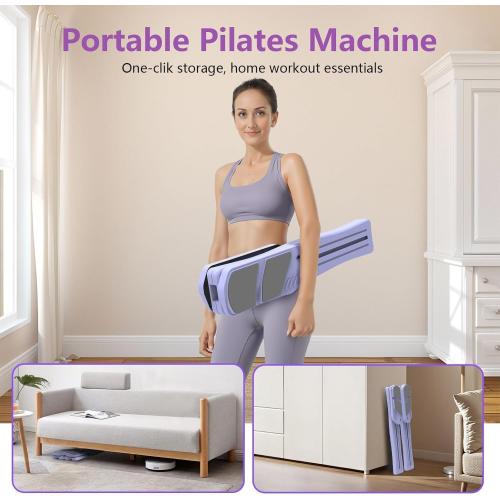 Pilates Board for Home Workout - Upgraded 7 in 1 Portable Pilates Reformer Set, Multifunctional Ab Trainer with Resistance Bands & LED Timer, Pilates Board for Women Full Body Workout