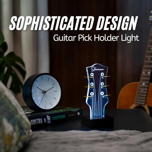 Color Changing Light Up Guitar Pick Holder. Authentic Classic Guitar Headstock Design Lamp with 7 Colors, USB Power, Holds 6 Picks, Great Guitar Gift for Men, Musicians & Guitarists (Classic)