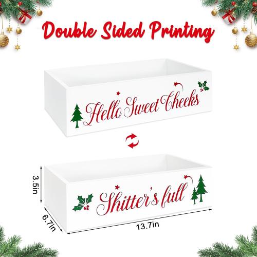 Funny Christmas Bathroom Decor Wooden Storage Box Farmhouse Christmas Decor Toilet Paper Holder Holiday Toilet Paper Holder with Xmas Tree for Bathroom Toilet Tank Organizer Storage Box Xmas Gift