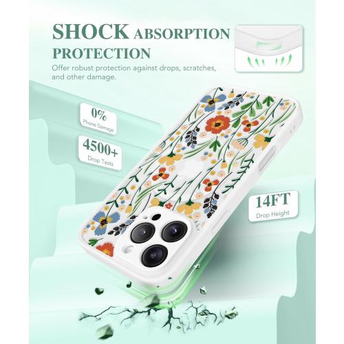 GVIEWIN for iPhone 16 Pro Case Compatible with MagSafe, [Military Grade Protection] [2X Screen Protector] Full Camera Protection Floral Translucent Women Magnetic Phone Case, Blooming Floweret