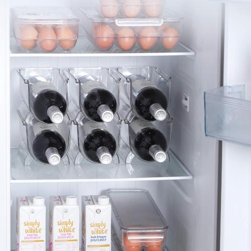 2 Pack Plastic Stackable Water Bottle and Wine Rack Storage Organizer for Kitchen Countertops, Pantry, Fridge, Clear