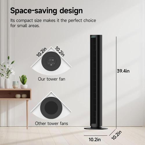 PHILODECO Tower Fan For Bedroom, 40 Inch Bladeless Fan, 80 ° Oscillating Fan, Silent Floor Fan With Remote Control Led, 4-Speed Multiple Modes, 7h Timer, Large Air Outlet