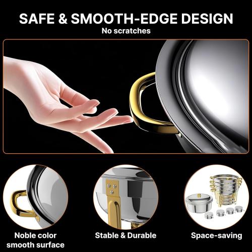 Set of 4 Color Silver Chafing Dishes for Buffet 4 Pack, 6QT Round Chafing Dish Buffet Set Stainless Steel Buffet Food Warmers Sets for Catering Events Parties Dinners with Complete Set,Gold and Silver