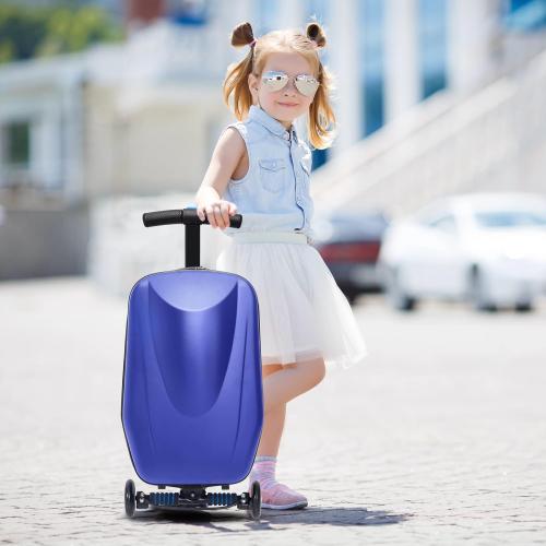 20 Kids Scooter Suitcase Ride-On Carry-On - 2-in-1 Lightweight Hardshell Luggage for Airplane Travel, Foldable Rolling Suitcase for Boys & Girls Ages 4-12