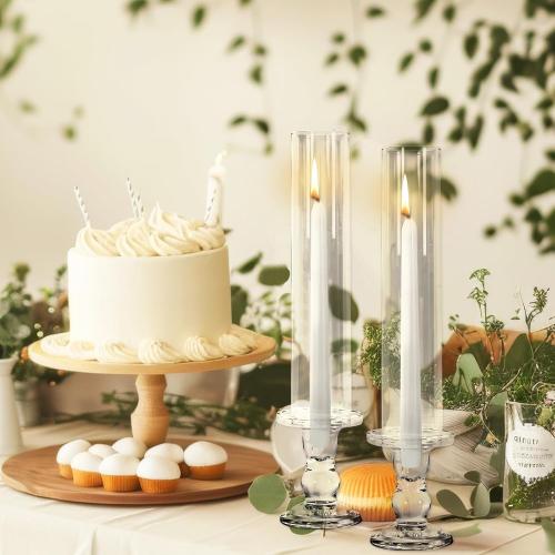 JarThenaAMCS 12 Sets Glass Hurricane Candle Holder 11.8 Tall Clear Glass Cylinder Tube and 4.3 Candle Stick Holder for Birthday Wedding Party Dining Table Centerpiece Decor