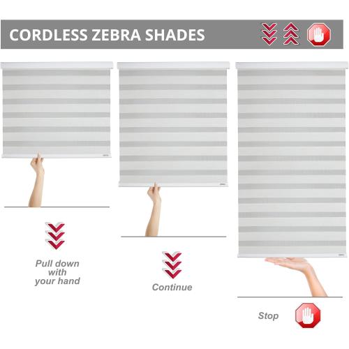Shadesu Cordless Zebra Blinds for Windows, Dual Layer Free-Stop Zebra Shades, Light Control for Day and Night, Sheer Blinds for Indoor Windows, Bedroom, Kitchen Custom Made
