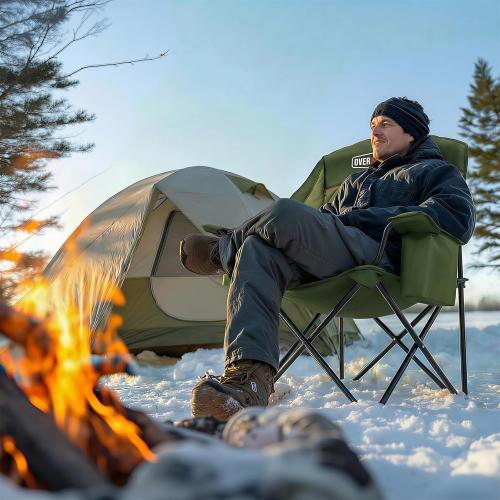 Overmont Gentle Heated Oversized Camping Chair for Adults - 3 Levels Seat & Back Separately Control - 500lbs Support Heavy Duty Padded Folding Chair Outdoor Garden Portable - Battery NOT Included