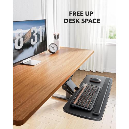 HUANUO Keyboard Tray Under Desk, 360 Adjustable Ergonomic Sliding Keyboard & Mouse Tray, Under Desk Keyboard Tray Slide Out, Keyboard Holder Under Desk for Typing in Home, Office Work, 25W x 9.84D