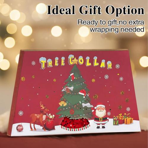 XmasExp Christmas Tree Collar 24 inch Sequin Tree Skirt for Christmas Holiday Home Decor Xmas Tree Ring Stand Base Cover Small Size 4 Piece Red