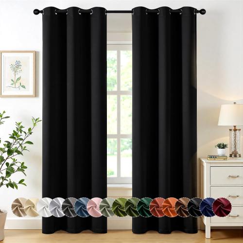 MIULEE Black Blackout Curtains for Bedroom Living Room 84 Inches Long 2 Panels, Thermal Insulated Room Darkening Drapes Solid Grommet Top Noise Reduction Light Blocking Halloween Window Treatments