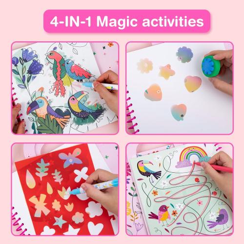 Avenir Reusable Water Coloring Book for Toddlers 3-5 Years, Road Trip & Airplane Mess-Free Portable Educational 4 in 1 Creative Set Water-Reveal Paint Activity Doodle Pad Kids Art Crafts