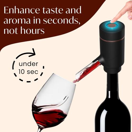 Electric Wine Dispenser - One Button Electric Wine Aerator and Pourer - Fits Most Bottles (Black & Rose Gold)