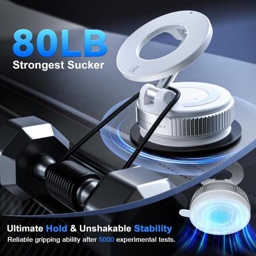 CloudValley Magnetic Car Phone Mount, [Compatible with MagSafe] 360° Adjustable Foldable Holder for Dashboard, 80LBS Suction & 2800gf Magnet, Car Accessories for iPhone 16 Pro Max 15 14, White