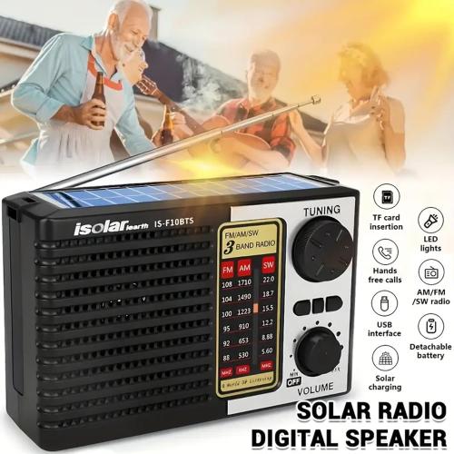 Portable Solar Radio, AM/FM/SW Bands, Digital Speaker with Strong Reception, LED Lights, USB Charging, Detachable Battery for Camping and Mountaineering Outdoor Camping Jogging