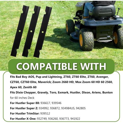 038-6050-00 High Lift Mower Blades Set for Bad Boy Exmark Gravely Hustler Toro 60 Lawn Mower, Replaces 038-2007-00 038-6060-00 038-6002-00, Compatible with ZT60 CZT60 (3PACK)