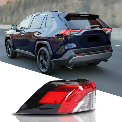 LED Tail Lights Taillights Assembly for 2019-2021 Toyota RAV4 Outer Left, Red Rear Brake Signal Plate Tail Lamp Replacement With Bulb and Harness 2020 19 20 21, Outer Left Driver Side