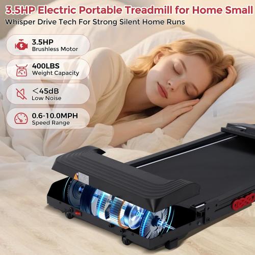 Compact Walking Pad with Handle Bar, 3.5HP Electric Portable Walking Pad Treadmills with Handles for Home Small Spaces, 0.6-10MPH Home Small Treadmill with Big Screen for Office Apartment, 400LBS