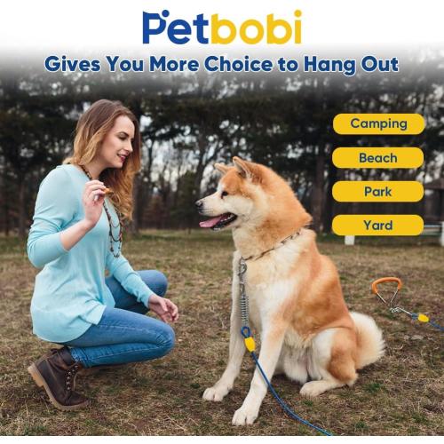 Petbobi Dog Tie-Out Cable and Stake - 30ft Heavy Duty Cable with Spring, No Tangle, 16in Ground Stake, Ideal for Yard, Camping and Beach, Suitable for Small Medium Large Dogs Up to 120 lbs, Blue