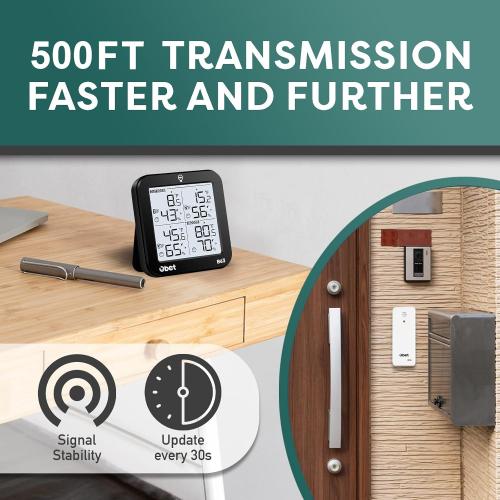 OBET Weather Station Wireless Indoor Outdoor Thermometer Wireless, Digital Temperature and Humidity Monitor with 3 Sensors, Adjustable Backlight, USB Port (500 Feet)