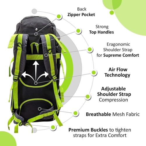 Presents 75 ltrs Campsack Rucksack/Camping/Trekking/Hiking Bag for Outdoor Sports (Neon Green & Black)