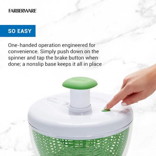 Farberware Small Pro Salad Spinner, 3.16 Qt Lettuce Spinner with Pump Mechanism, Colander Basket and Non-Slip Base - Compact Fruit Washer Spinner Bowl for Singles and Couples