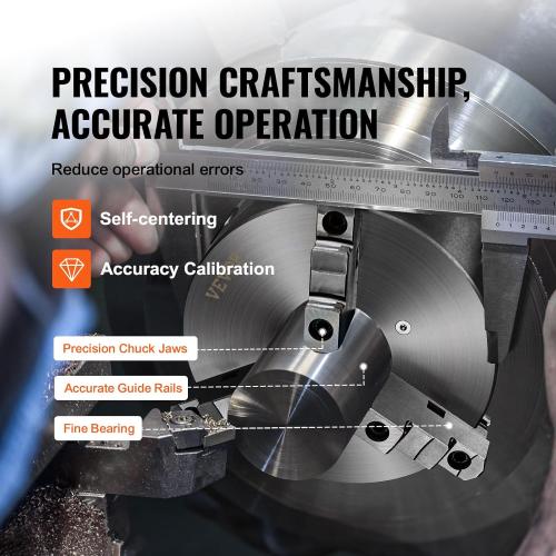VEVOR 3-Jaw Lathe Chuck, 8'', Self-Centering Lathe Chuck, 0.16-8 in/4-200 mm Clamping Range with T-key Fixing Screws Hexagon Wrench, for Lathe 3D Printer Machining Center Milling Drilling Machine