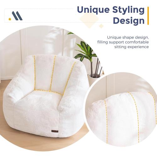 MAXYOYO Bean Bag Chair, Comfy Bean Bag Sofa with Back Support, Faux Fur Bean Bag Chair for Adults and Kids, Stuffed Floor Sofa for Living Room, Bedroom, Apartment, Beige