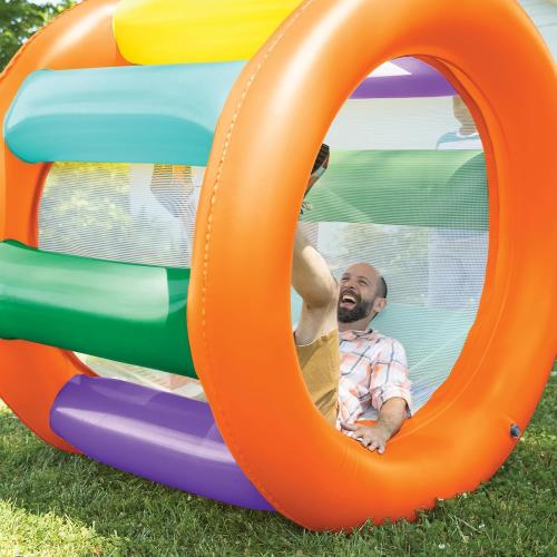 HearthSong Roll with It! 2.0 Giant Inflatable Rainbow Land Roller with Mesh Interior for Active Outdoor Play, 67 Outer Diam. x 45 Inner Diam., Holds up to 300 lbs.