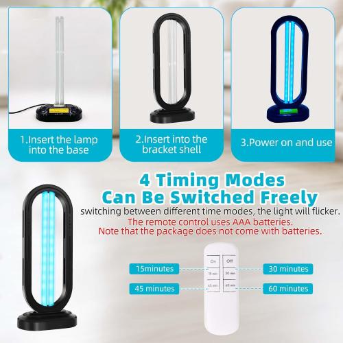 UV Light Sanitizer,4-Speed Timing and Remote Control UVC Home Disinfection Device,Ultraviolet Light Sanitizer for Dust Mites,UV Lamp for Whole Room,Black