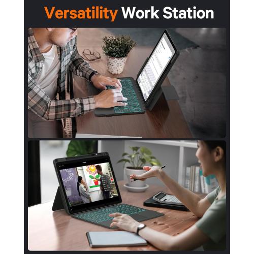 CHESONA Rugged Keyboard Case for iPad (A16) 11th 2025/10th Generation 10.9-inch 2022, Smart Trackpad, 15°-180° Adjustable, Portrait/Landscape, Magnetic Backlit Keyboard for iPad (A16) 11th/10th, Grey