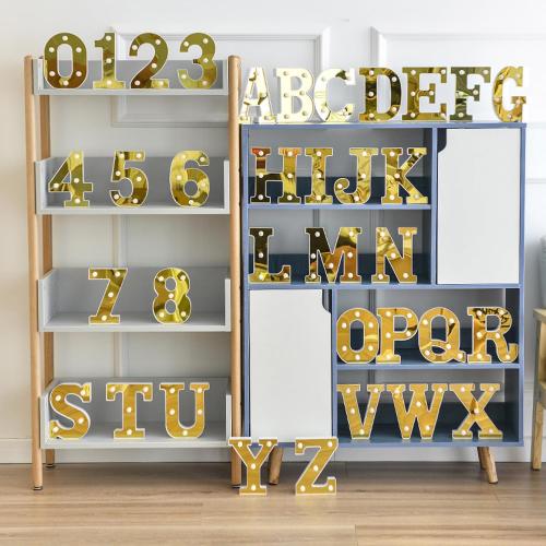 LED Gold Glitter Marquee Light Up Letters Battery Operated Letter-N,