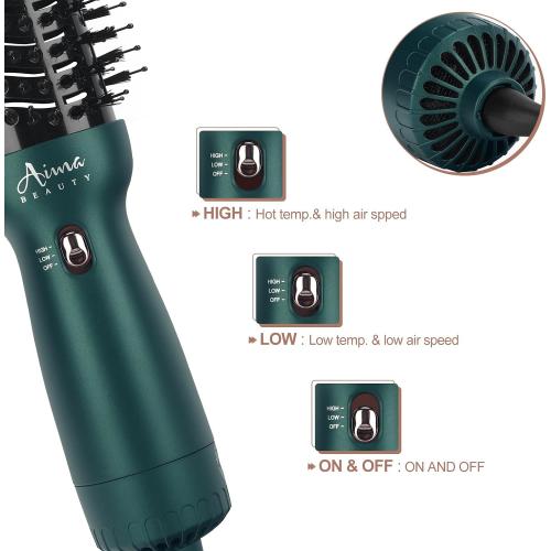 Aima Beauty Hair Dryer Brush Dual Voltage Travel Blow Dryer Brush Hot Air Brush with Oval Barrel 360°Airflow for Smooth,Negative Ionic Frizz-Free Drying/Straightening/Voluming, Dark Green ‼️has mild hair in the brush ‼️