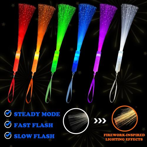 6 Pack Glow Sticks Toys Party Favors Supplies for Kids, Light Up Camping Essentials Games Fiber Optic Wand Sparklers Fireworks for Toddlers, Neon Accessories Decorations for Basket, Wedding, Birthday