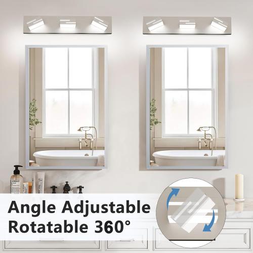 LED Modern Bathroom Vanity Light Fixtures, Dimmable Brushed Nickel Vanity Lights for Bathroom Lighting Fixtures Over Mirror, with 360° Rotatable Acrylic Heads 3-Light 22-inch (Cool White 6000K)
