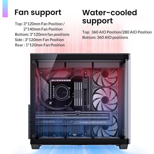 JONSBO TK-3 Black One-piece Curved Glass ATX Mid Tower Pc Case, One-piece Curved Glass, SP BTF MB/Dual 360 AIO/ATX PSU/40Series GPU, with 10 Fan Positions, 270 Degree Side View Display,Black Chassis