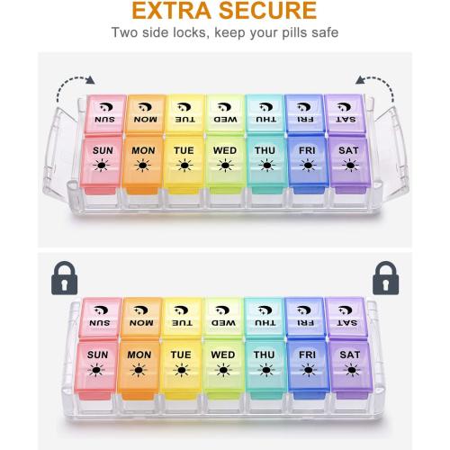 Pill Organizer 2 Times a Day, Fullicon Quick Fill Large Weekly AM PM Pill Box, Medicine Organizer 7 Day, Daily Pill Cases - Rainbow (Patent Registered)