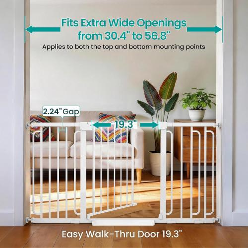 Cumbor 30.4-56.8 Extra Wide Baby Gate, Auto Close Dual Lock Dog Gate White