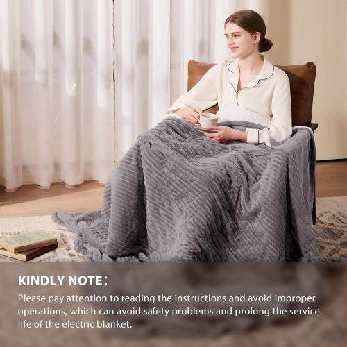Homemate Electric Heated Blanket King Size - 100x90 Heating Blanket King Size Dual Control 1/2/4/6/8 Hours Auto-Off 10 Heat Level Over-Heat Protection Soft Flannel Sherpa ETL Certification