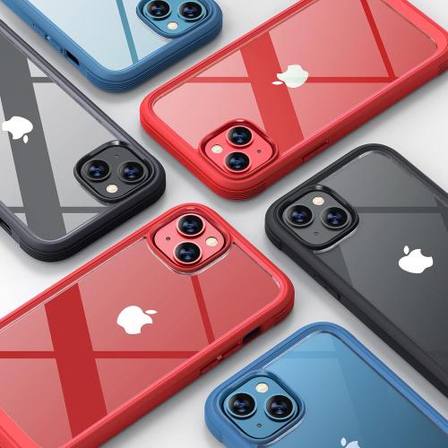 Diaclara Designed for iPhone 13 Case, Full Body Rugged Protection with Built-in Touch Sensitive Screen Protector, Soft TPU Bumper Case for iPhone 13 6.1 (Red and Clear)