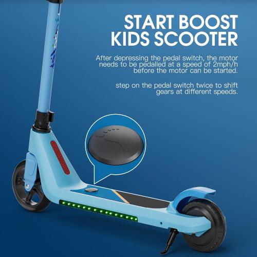 LINGTENG Electric Scooter for Kids Age 6-10, Kick-Start Boost Scooter with Adjustable Speed and Height, Flash Wheel & Deck Lights