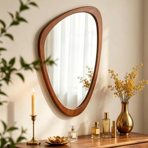 Ferytange Asymmetrical Wall Mirror Wood Frame, 36 H×28 W Modern Irregular Decorative Mirror, Unique Wall Art for Living Room Bedroom Entryway, Mid Century Modern Home Decor
