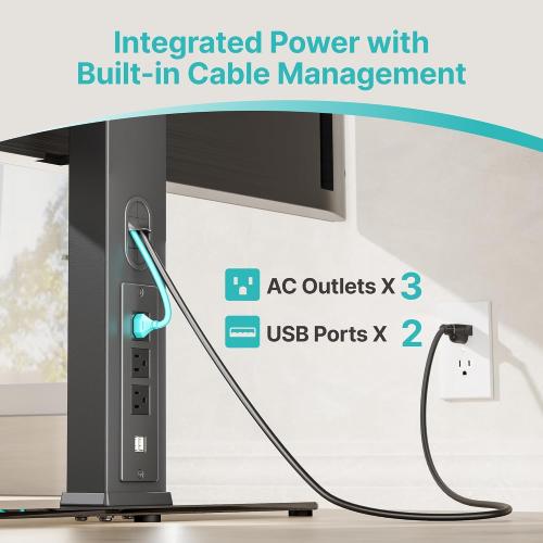 Pegzone Universal TV Stand with Power Outlet for 43-90'' TVs, Holds 154 lbs | Full-coverage Steel Column, for VESA 100x100mm to 600x400mm, Flexible Height & Angle, Tempered Glass Base, Cable Management