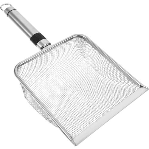 Silver Mesh Litter Scoop, Stainless Steel Litter Scooper Metal Sand Shovel Small Cat Litter Scoop Fine Mesh Metal Reptile Litter Cleaner Scooper for Cats, Reptiles, and Small Pets