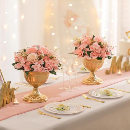 Sziqiqi Gold Metal Urn Compote Vase, Flower Wedding Centerpieces, 2Pcs