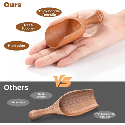 6 Pack Wooden Coffee Scoops for Canisters, 4 Inch Acacia Wood